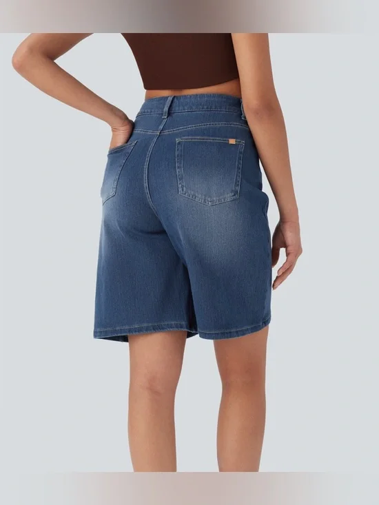 Halara Flex™ Denim Bermuda Shorts XS High Waisted Stretch Casual NWT Style - Picture 2 of 6